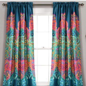 Boho Room Darkening Curtains Teal, Blue, Pink